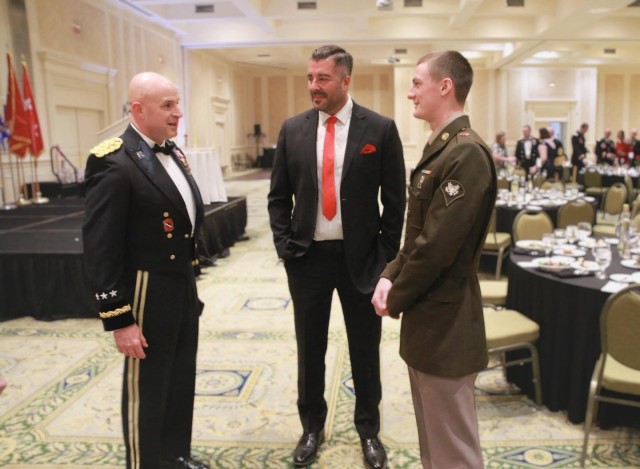 Lt. Gen. Jon Stubbs, director of the Army National Guard, speaks with Virginia National Guard Soldiers and Airmen during the 2025 annual Virginia National Guard Military Ball on April 26 in Virginia Beach, Virginia.