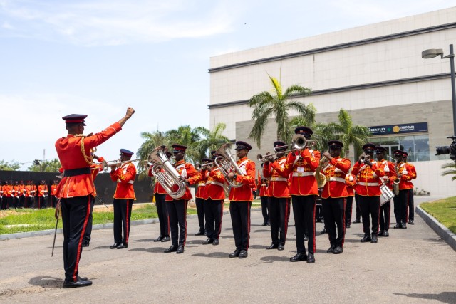 The Ghana Armed Forces Band performs for military leaders during the Africa Land Forces Summit (ALFS) 2025 opening ceremony in Accra, Ghana, April 7, 2025. Sponsored by the U.S. Army Chief of Staff and co-hosted by U.S. Army Southern European Task...