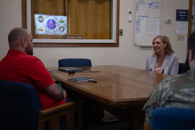 Karen Raines, spouse of Senior Enlisted Advisor John Raines, the senior enlisted advisor to the chief of the National Guard Bureau, meets with family‑readiness volunteers at Joint Force Headquarters ‑ Maine, April 30, 2025....