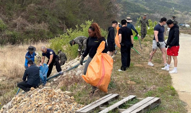 Soldiers from CTF-Defender joined with Republic of Korea Army Soldiers and villagers to conduct a cleanup around Soseong-ri, April 17, 2025