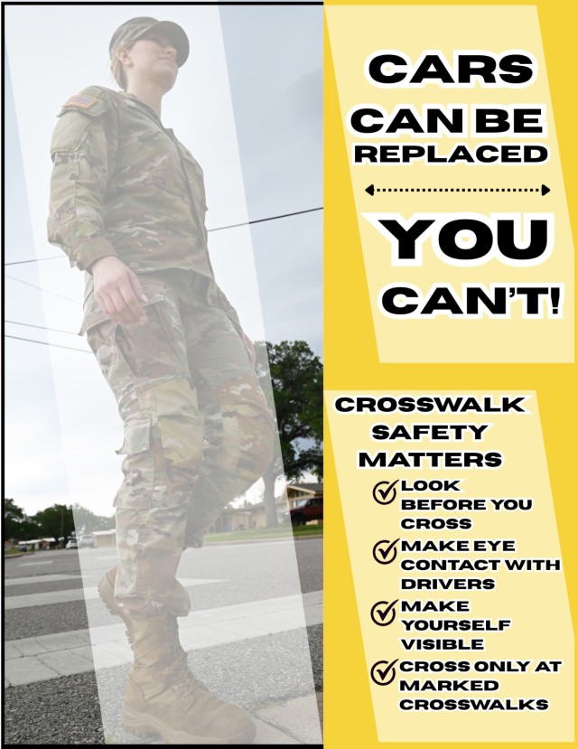 Graphic that reads, "Car can be replaced. You can't! Crosswalk safety matters"