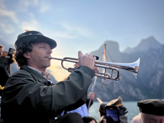 A bugler performed “Il Silenzio,” which is similar to Taps on Lake Garda on April 30, 2025, 80 years to the day after a DUKW amphibious vehicle sank with 25 men aboard