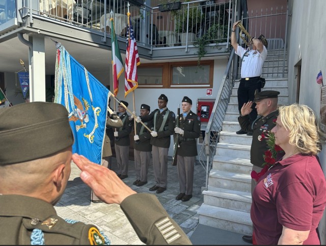 It was 80 years ago, on April 30, 1945, Darby and Sgt. Maj. John “Tim” Evans, were killed by a German shell near the Hotel Geier in Torbole. Col. Scott Horrigan and Command Sgt. Maj. Ricardo Moreno, the command team from U.S. Army Garrison...