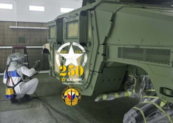 LRC Benelux autobody tech transforms APS-2 gear from tan to green on Army’s 250th