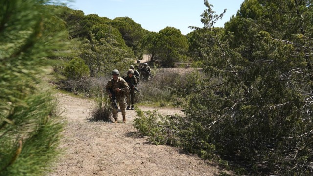 New Jersey and New York Officer Candidates and Cadets from the Albanian Armed Forces Military Academy conduct situational tactical exercise lanes during a field training exercise in Rreth-Greth, Albania on April 21st, 2025. The New Jersey National...