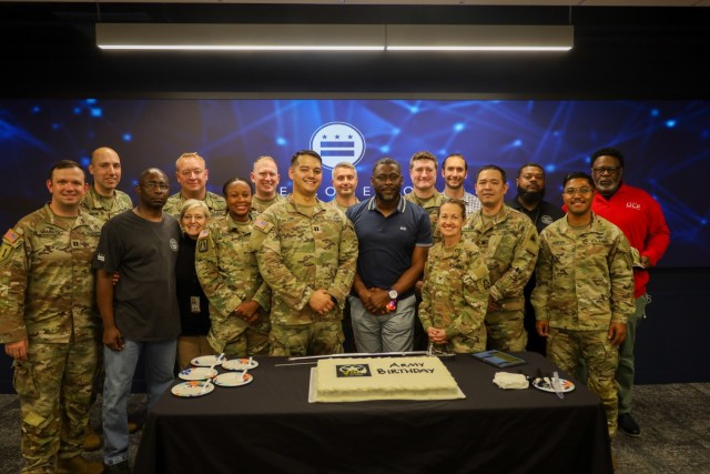 Emergency Preparedness Liaison Officers within the D.C. National Guard join other Region III federal and local partners for a cake cutting ceremony in honor of the U.S. Army's 250th birthday in Washington, DC, on June 14, 2025. They were part...