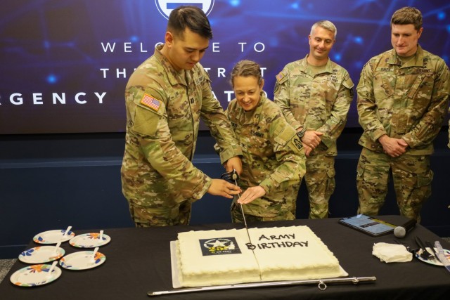 Emergency Preparedness Liaison Officers within the D.C. National Guard join other Region III federal and local partners for a cake cutting ceremony in honor of the U.S. Army's 250th birthday in Washington, DC, on June 14, 2025. They were part...