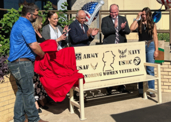 Bench crafted by teenager honors women Veterans