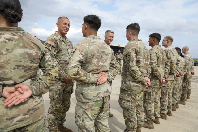 Air Force Gen. Steve Nordhaus, 30th Chief of the National Guard Bureau, and Senior Enlisted Advisor John Raines, SEA to the CNGB, join Texas Gov. Greg Abbott and Air Force Maj. Gen. Thomas Suelzer, the adjutant general of Texas, for an aerial...