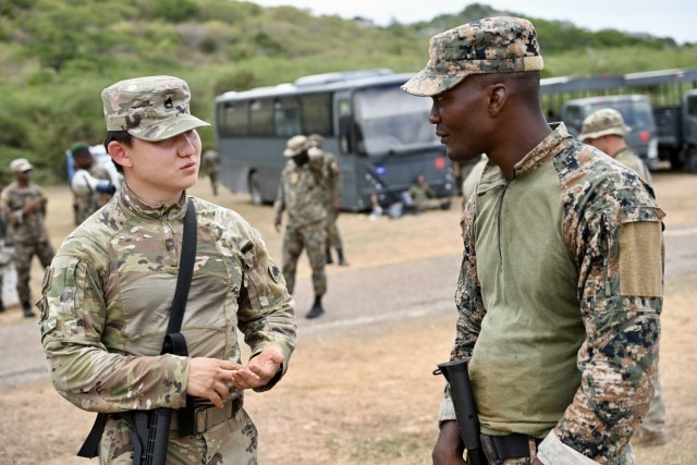 Soldiers from the D.C. National Guard, Barbados Defence Force Reserves, Jamaica Defence Force, and Jamaica National Reserve hone marksmanship skills at Twickenham Park Range in St. Catherine, Jamaica on July 17, 2025. As part of the Caribbean...