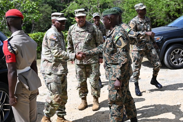 Maj. Gen. John Andonie, Commanding General (Interim) for the DC National Guard, engages with other senior leaders during the Caribbean Regional Training Camp in Kingston, Jamaica, July 17-19, 2025. The D.C. National Guard's partnership with...