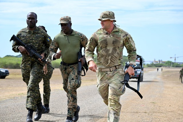 Soldiers from the D.C. National Guard, Barbados Defence Force Reserves, Jamaica Defence Force, and Jamaica National Reserve hone marksmanship skills at Twickenham Park Range in St. Catherine, Jamaica on July 17, 2025. As part of the Caribbean...