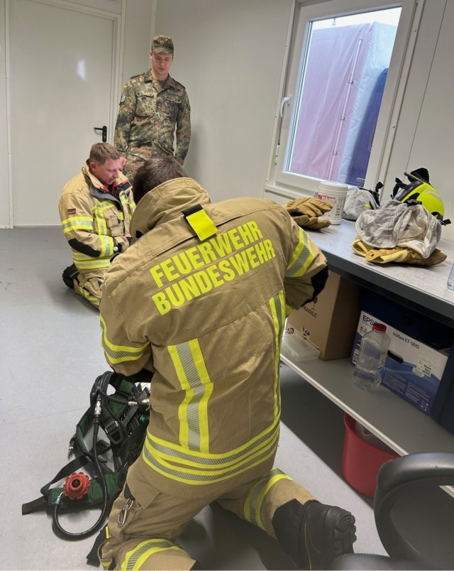 Bundeswehrsoldiers train at the USAG Ansbach Regional Fire Training Center