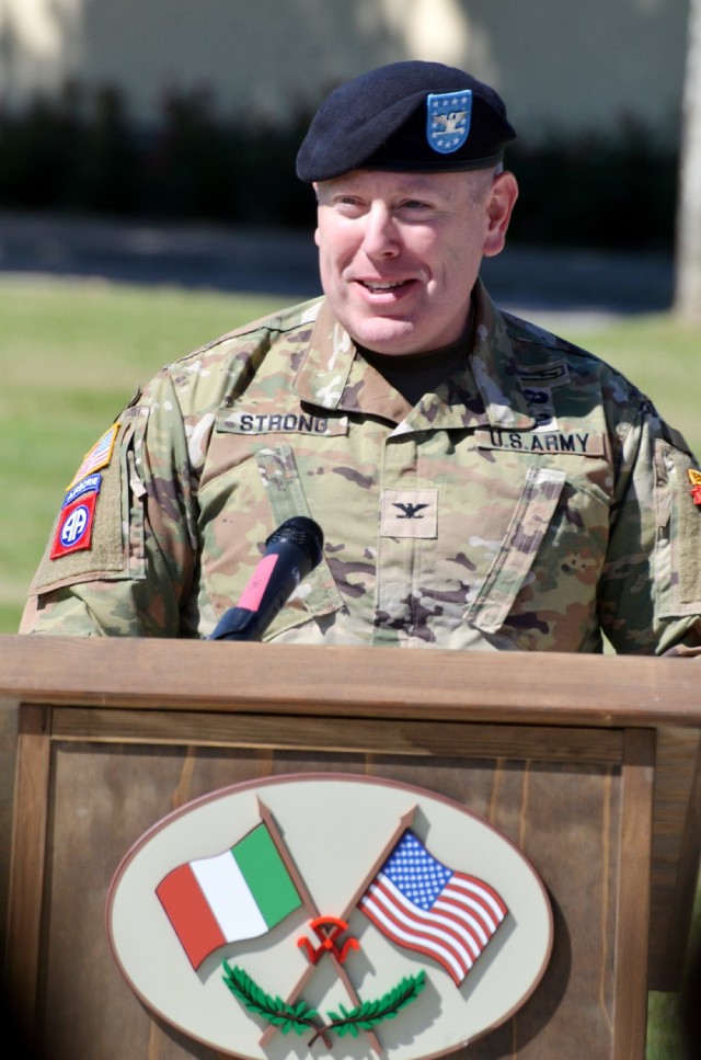 VICENZA, Italy - Col. Vaughn D. Strong Jr. assumed command of U.S. Army Garrison Italy during a July 9 ceremony at Caserma Ederle.